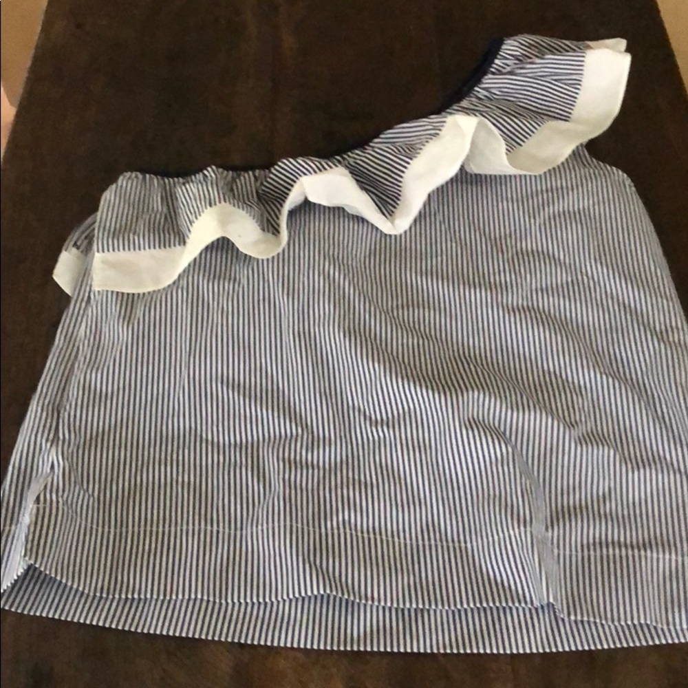 JCrew one shoulder ruffled shirt